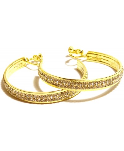 Clip-on Earrings Gold Tone Double Rhinestone Hoop Earrings 2 Inch Hoops Non Pierced Ears $13.60 Clip-Ons