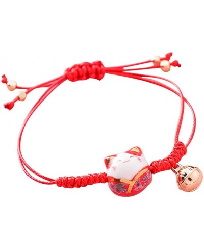 Braided Cat Bracelet Red Braided Rope Bracelets Lucky Cat Bracelet Ceramic Cat Bracelets Feng Shui Maneki Neko String Bracele...