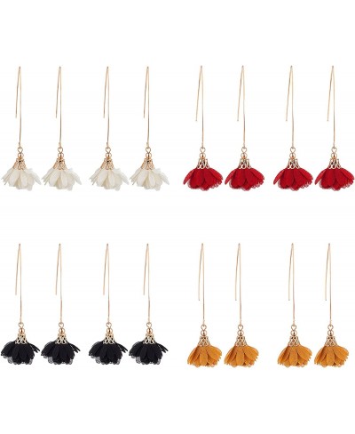 8 Pairs Unique Chic Long Fabric Flower Tassel Dangle Drop Earrings Cute Fashion Floral Petals Earring for Women Teen Girls Ch...