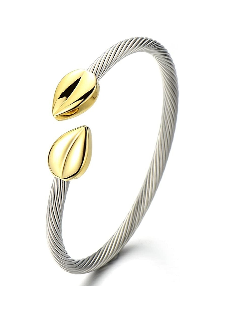 Elastic Adjustable Womens Stainless Steel Twisted Cable Bangle Bracelet Gold Silver Two Tone $13.18 Cuff