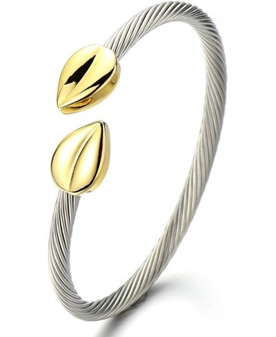 Elastic Adjustable Womens Stainless Steel Twisted Cable Bangle Bracelet Gold Silver Two Tone $13.18 Cuff