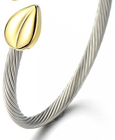 Elastic Adjustable Womens Stainless Steel Twisted Cable Bangle Bracelet Gold Silver Two Tone $13.18 Cuff