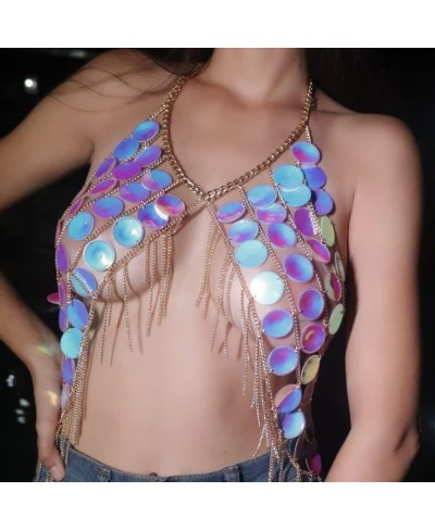 Sexy Sequin Body Chain - Party Metal Halter Backless Crop Top Adjustable Chest Chain for Women $25.06 Body Chains