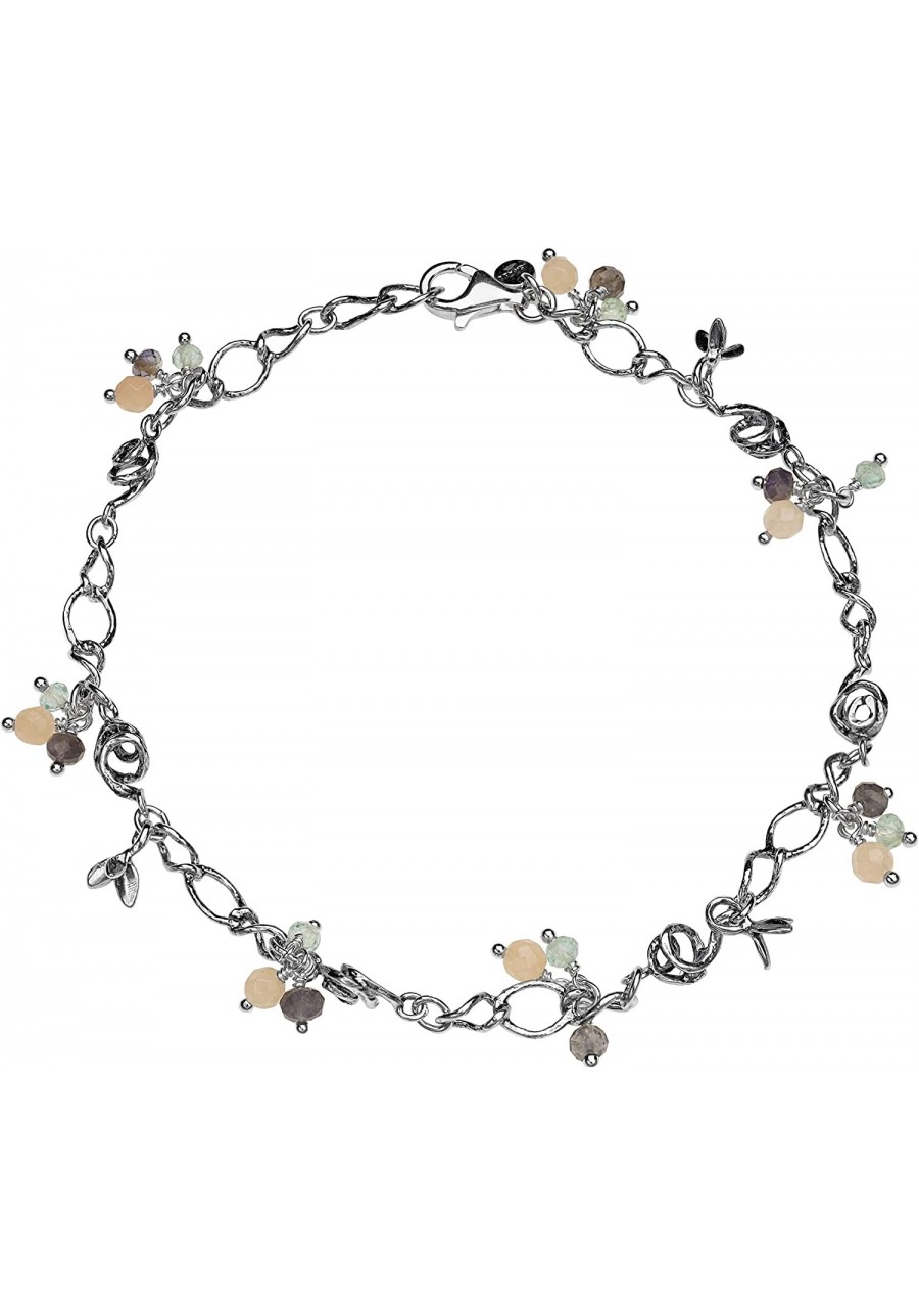 .925 Sterling Silver Gemstone Charm Anklet (10) $32.22 Anklets