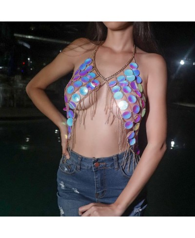 Sexy Sequin Body Chain - Party Metal Halter Backless Crop Top Adjustable Chest Chain for Women $25.06 Body Chains