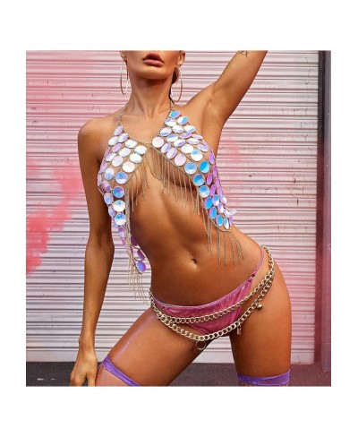 Sexy Sequin Body Chain - Party Metal Halter Backless Crop Top Adjustable Chest Chain for Women $25.06 Body Chains