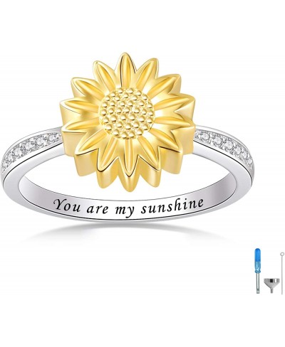 Sunflower Cremation Ring for Ashes - 925 Sterling Silver Jewelry Adjustable You are My Sunshine Urn Ring Daisy Memorial Keeps...