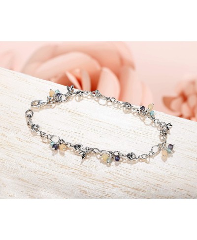 .925 Sterling Silver Gemstone Charm Anklet (10) $32.22 Anklets