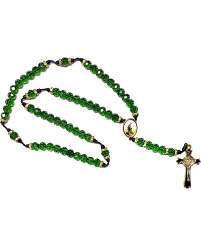 St Jude & Our Lady of Guadalupe Virgin Medal Green Crystal Beads Rosary Necklace Catholic Religious Gift Virgen San Judas Ros...