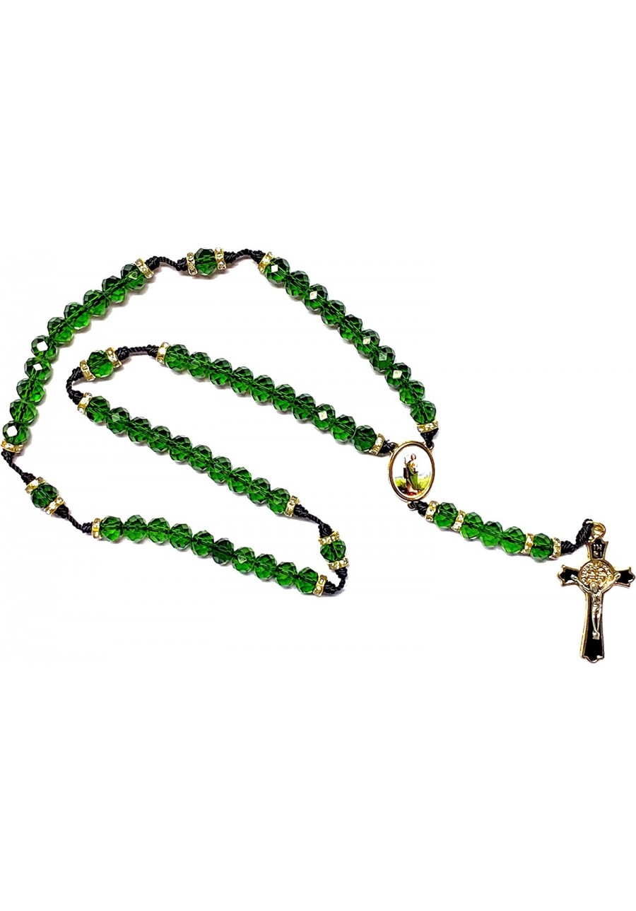 St Jude & Our Lady of Guadalupe Virgin Medal Green Crystal Beads Rosary Necklace Catholic Religious Gift Virgen San Judas Ros...