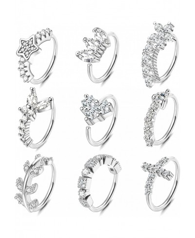 9Pcs 20G Nose Rings Hoop for Women Men Stainless Steel Paved CZ Leaf Heart Cross Cartilage Helix Earrings Hoop Body Piercing ...