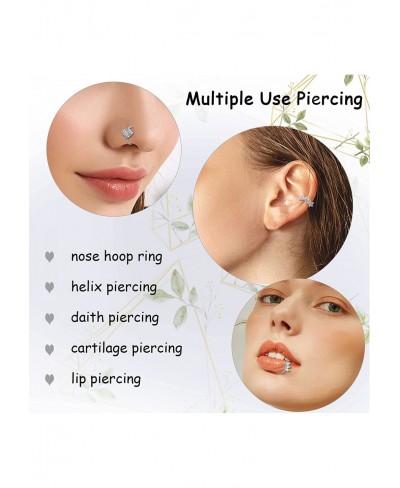 9Pcs 20G Nose Rings Hoop for Women Men Stainless Steel Paved CZ Leaf Heart Cross Cartilage Helix Earrings Hoop Body Piercing ...