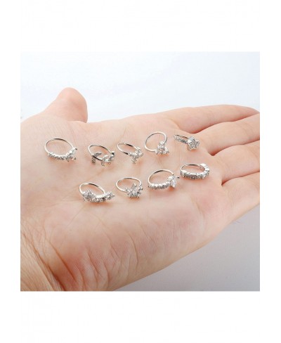 9Pcs 20G Nose Rings Hoop for Women Men Stainless Steel Paved CZ Leaf Heart Cross Cartilage Helix Earrings Hoop Body Piercing ...