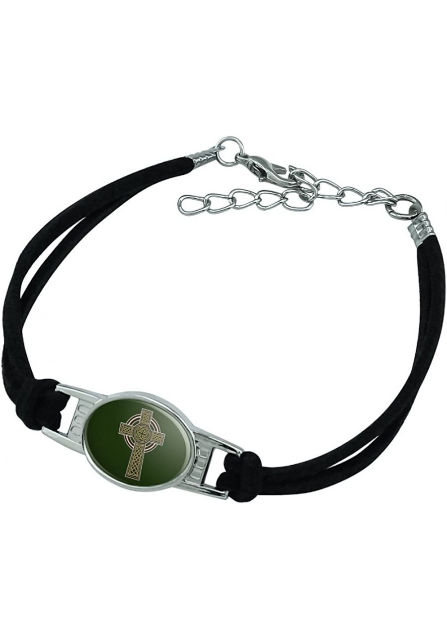 Celtic Christian Cross Irish Ireland Novelty Suede Leather Metal Bracelet $10.47 Strand