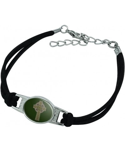 Celtic Christian Cross Irish Ireland Novelty Suede Leather Metal Bracelet $10.47 Strand