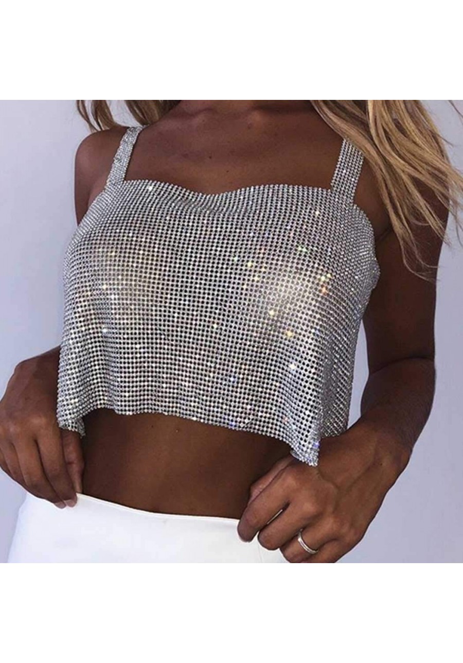 Rhinestone Body Chains Silver Metal Backless Tank Top Bikini Bra Chain Sexy Party Body Jewelry Accessories for Women and Girl...