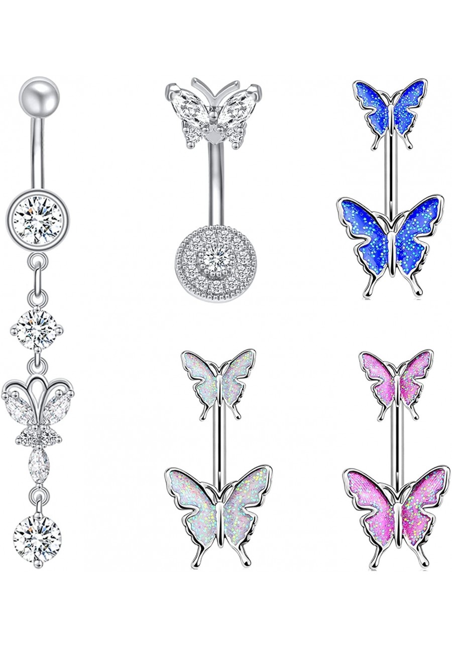 Butterfly Belly Button Rings for Women 14G Dangle Belly Rings Belly Piercing 316L Stainless Steel Navel Ring Piercing Belly B...