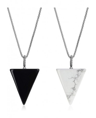 Couples Triangle Simple Howlite Obsidian Stone Pendant Necklaces $32.05 Pendant Necklaces