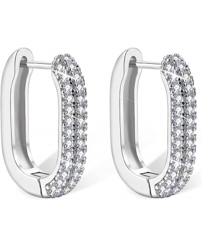 Chunky Gold Hoop Earrings for Women U Shaped Huggie Earrings with Cubic Zirconia 14K Real Gold Plated Geometric Earrings for ...