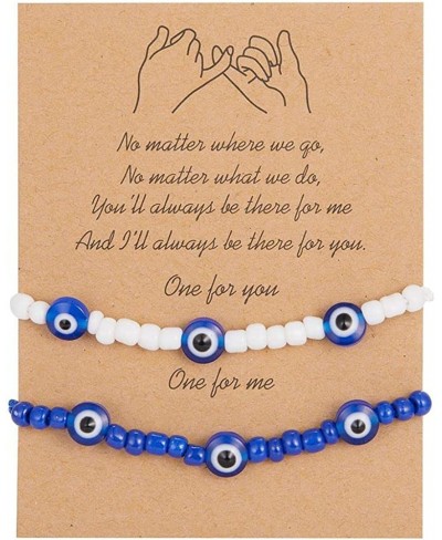 Handmade Adjustable Valentine's Day Turkish Bohemia Crystal Round Beads Evil Eyes Bracelet Braided Rope Chain(White&Blue) $8....