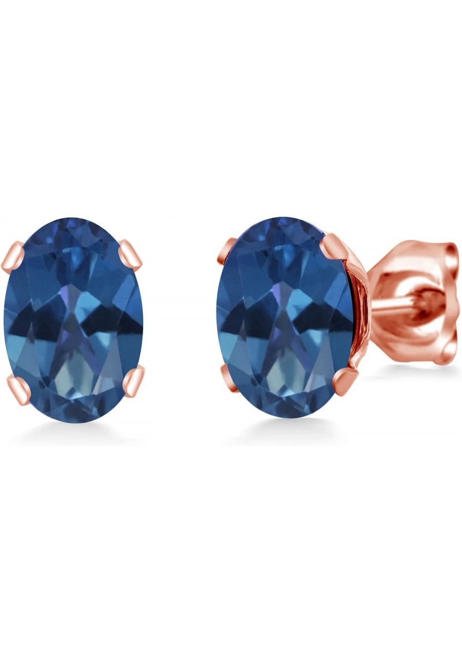 1.90 Ct Oval Shape Royal Blue Mystic Topaz Rose Gold Brass Stud Earrings $30.47 Stud