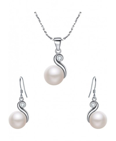 925 Sterling Silver CZ AAA Button Cream Freshwater Cultured Pearl Bridal Pendant Necklace Earrings Jewelry Set for Women $17....