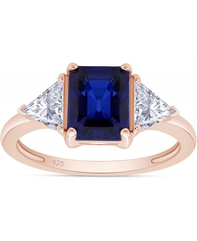 14k Gold Over Sterling Silver Emerald Cut Blue Sapphire With Trillion White Topaz Ring Jewelry For Womens $29.07 Engagement R...