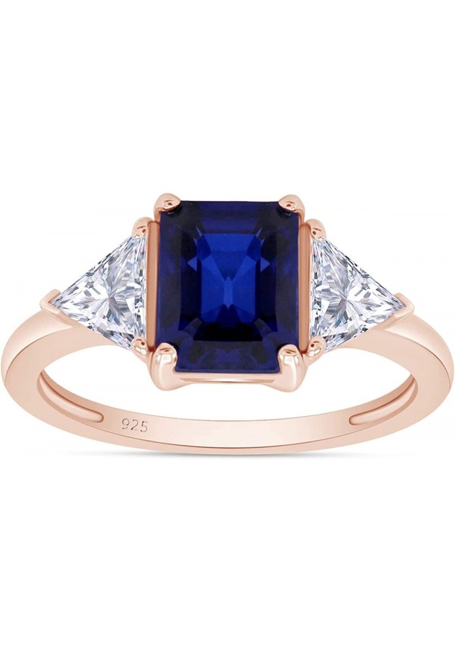 14k Gold Over Sterling Silver Emerald Cut Blue Sapphire With Trillion White Topaz Ring Jewelry For Womens $29.07 Engagement R...