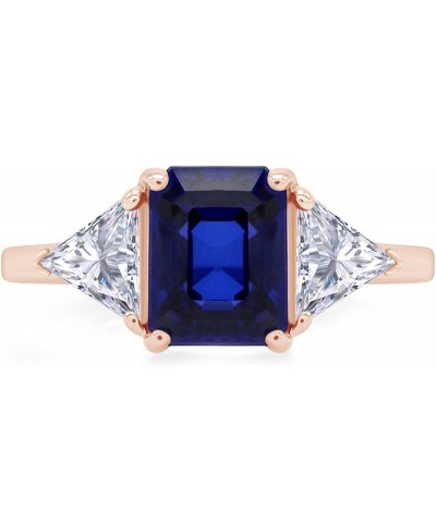 14k Gold Over Sterling Silver Emerald Cut Blue Sapphire With Trillion White Topaz Ring Jewelry For Womens $29.07 Engagement R...