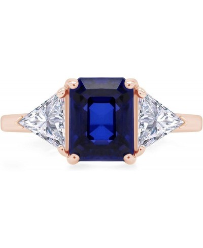 14k Gold Over Sterling Silver Emerald Cut Blue Sapphire With Trillion White Topaz Ring Jewelry For Womens $29.07 Engagement R...