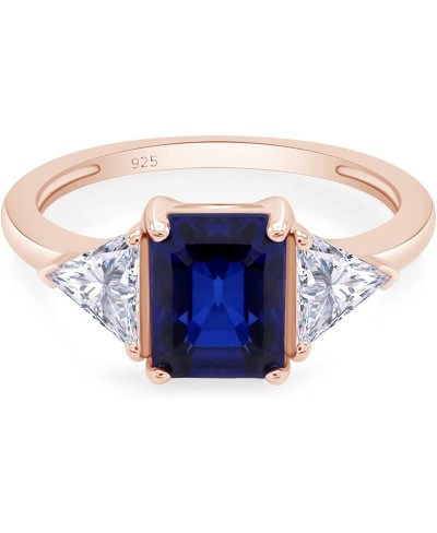 14k Gold Over Sterling Silver Emerald Cut Blue Sapphire With Trillion White Topaz Ring Jewelry For Womens $29.07 Engagement R...