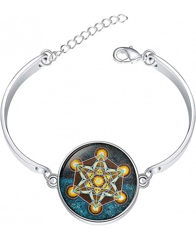 Adjustable Silver Bracelets Metatron's Cube Sacred Geometry Charming Fashion Chain Link Bracelets Jewelry for Women $17.33 Link