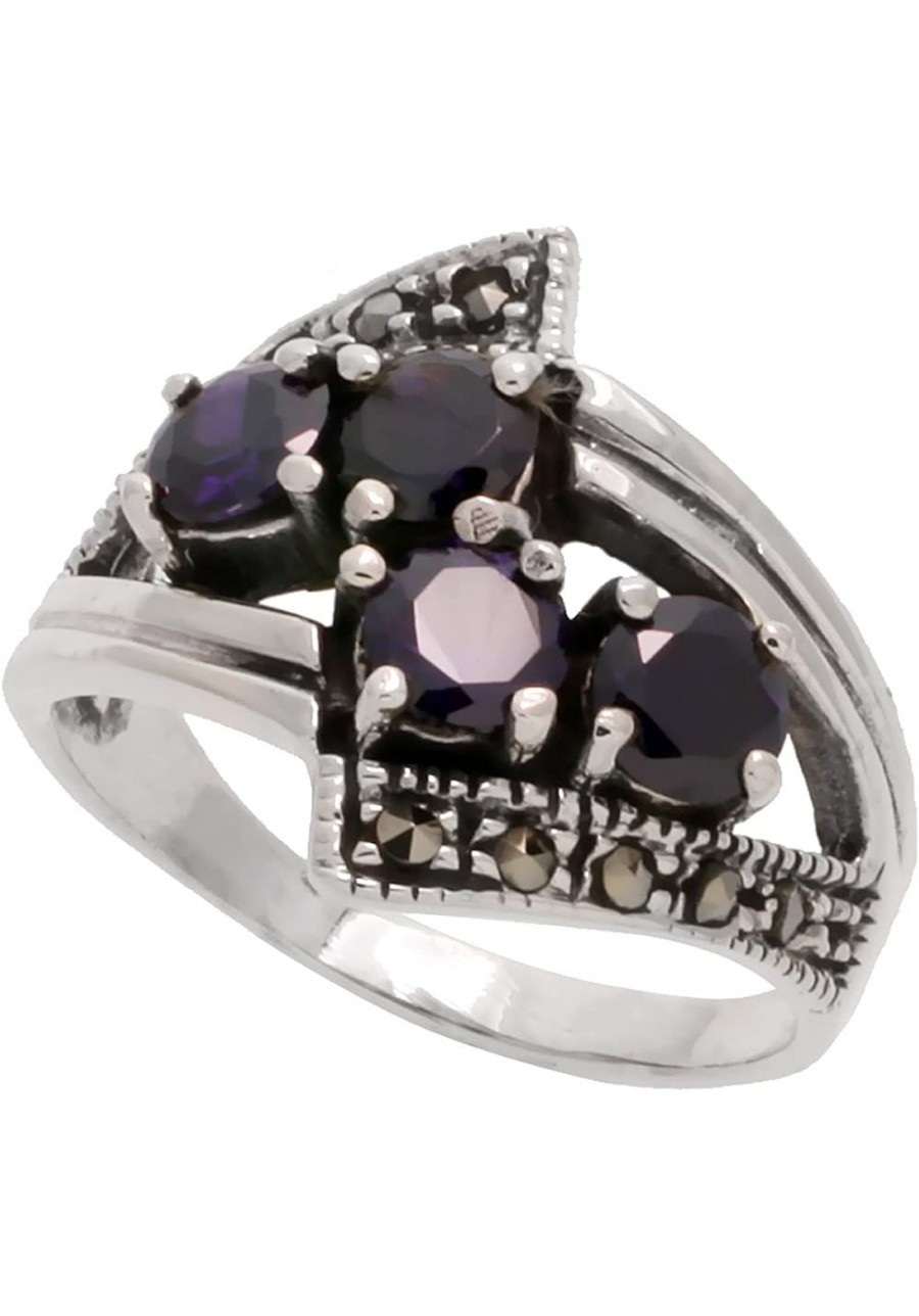 Sterling Silver Marcasite Freeform Ring w/Brilliant Cut Amethyst CZ 5/8 inch (16 mm) Wide $29.77 Bands