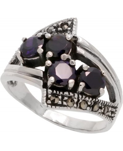 Sterling Silver Marcasite Freeform Ring w/Brilliant Cut Amethyst CZ 5/8 inch (16 mm) Wide $29.77 Bands