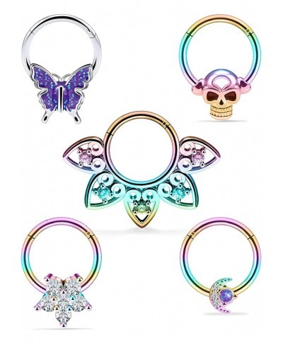 16G Septum Rings Piercing Jewelry Skull Septum Jewelry CZ Clicker Ring Stainless Steel Opal Septum Hinged Segment Nose Rings ...