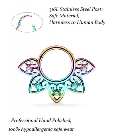 16G Septum Rings Piercing Jewelry Skull Septum Jewelry CZ Clicker Ring Stainless Steel Opal Septum Hinged Segment Nose Rings ...