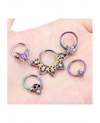 16G Septum Rings Piercing Jewelry Skull Septum Jewelry CZ Clicker Ring Stainless Steel Opal Septum Hinged Segment Nose Rings ...