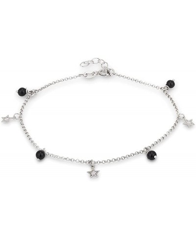 Sterling Silver Jewelry dangling Star & Black Onyx Stone Anklet with Rhodium Plating for Women and Girls $15.08 Anklets