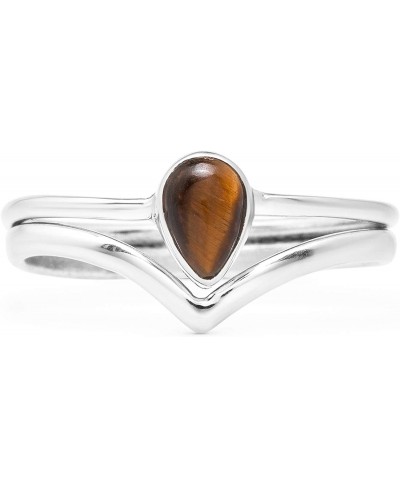 Pear Tiger Eye 925 Sterling Silver Ring - Delicate BOHO Chic Jewelry - Fashionable and Stylish for Girls and Women with Velve...