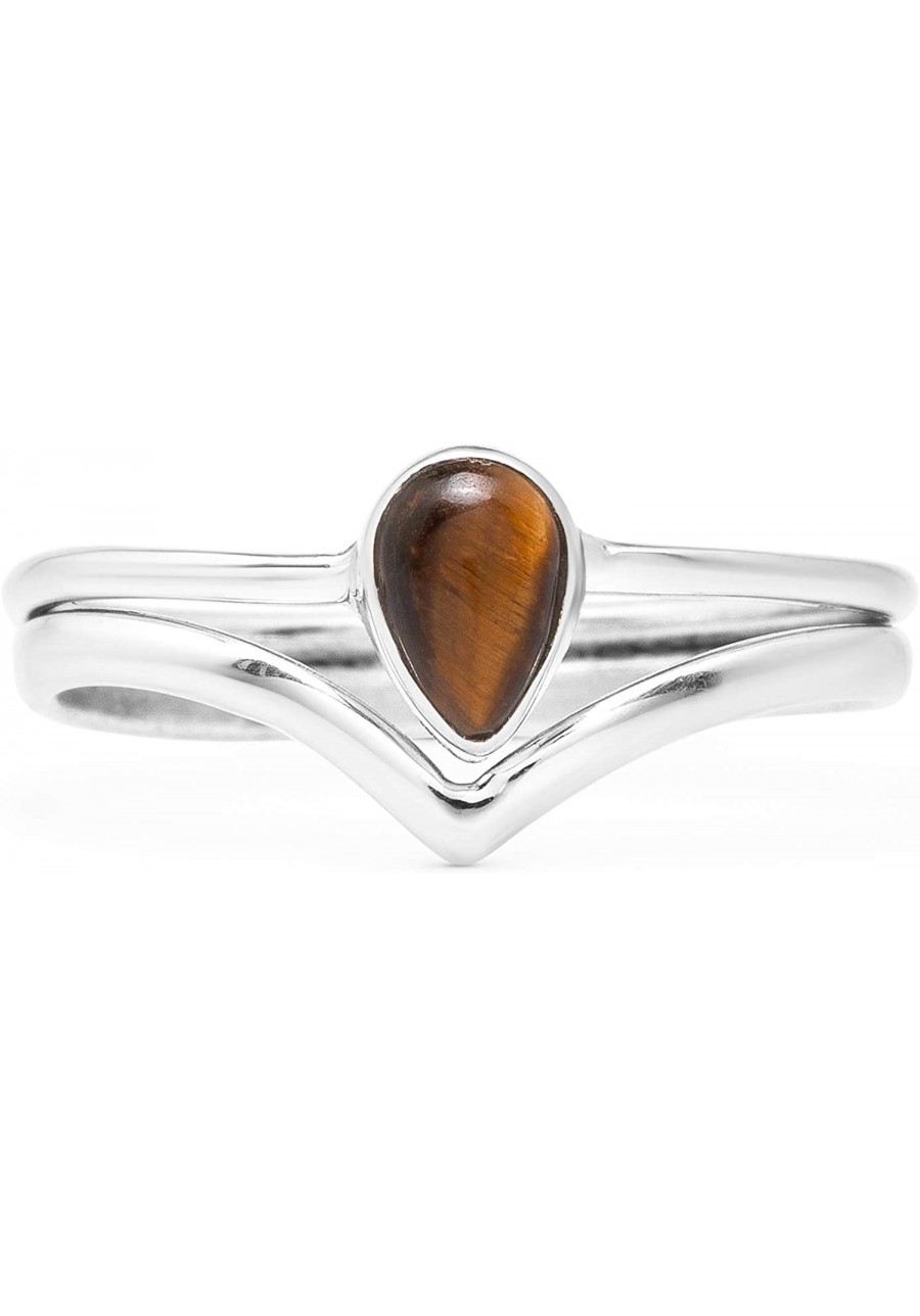 Pear Tiger Eye 925 Sterling Silver Ring - Delicate BOHO Chic Jewelry - Fashionable and Stylish for Girls and Women with Velve...