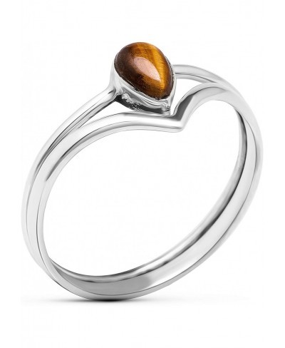 Pear Tiger Eye 925 Sterling Silver Ring - Delicate BOHO Chic Jewelry - Fashionable and Stylish for Girls and Women with Velve...