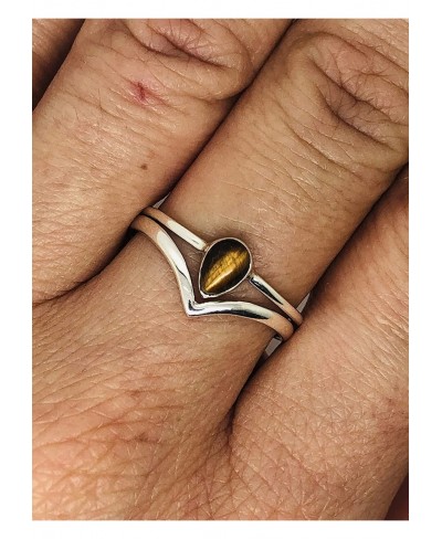 Pear Tiger Eye 925 Sterling Silver Ring - Delicate BOHO Chic Jewelry - Fashionable and Stylish for Girls and Women with Velve...