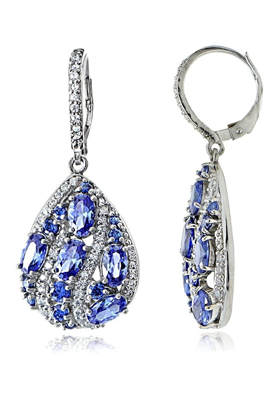 Sterling Silver Simulated Tanzanite and Cubic Zirconia Teardrop Dangle Earrings $46.16 Drop & Dangle