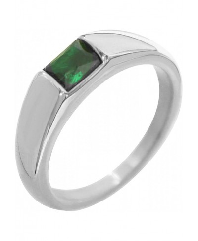 Women's Stainless Steel Gold Plated Ring with Green Gem Dainty Square Engagement Wedding Band $11.03 Bands