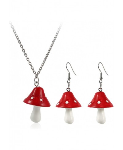 Cute Resin Mushroom Earrings Pendant Necklaces Set Funny Sweet Mushroom Shape Drop Dangle Earrings Acrylic Simulation Mushroo...