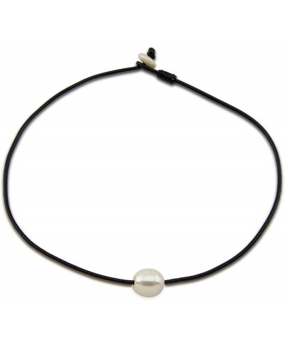 12-13mm White Freshwater Cultured Pearl Necklace with Leather 20 $41.75 Chokers