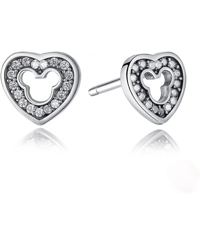 925 Sterling Silver Mickey Mouse Stud Earrings Cubic Zirconia for Women Girls Wedding Jewelry Earring (Heart Mickey Earrings)...