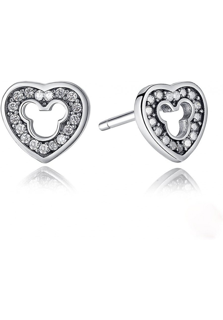 925 Sterling Silver Mickey Mouse Stud Earrings Cubic Zirconia for Women Girls Wedding Jewelry Earring (Heart Mickey Earrings)...