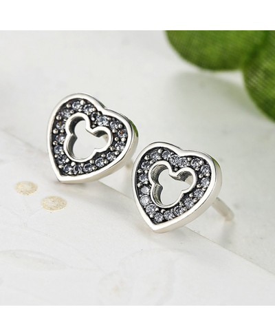 925 Sterling Silver Mickey Mouse Stud Earrings Cubic Zirconia for Women Girls Wedding Jewelry Earring (Heart Mickey Earrings)...