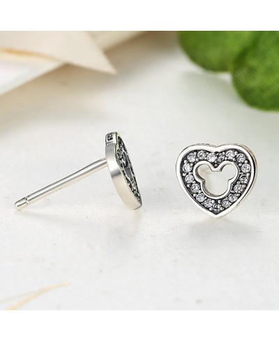 925 Sterling Silver Mickey Mouse Stud Earrings Cubic Zirconia for Women Girls Wedding Jewelry Earring (Heart Mickey Earrings)...